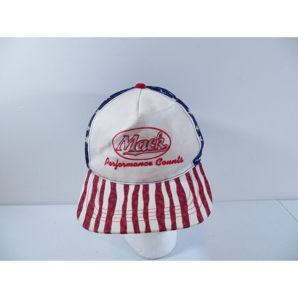 Vintage Mack Trucks Performance Counts American Flag Snapback Trucker Hat USA